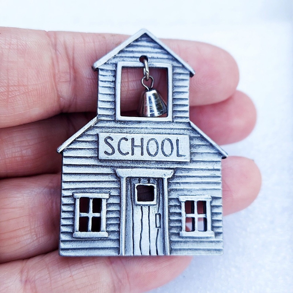 vintage‎ jj jonette brooch pin Schoolhouse With Articulated Bell